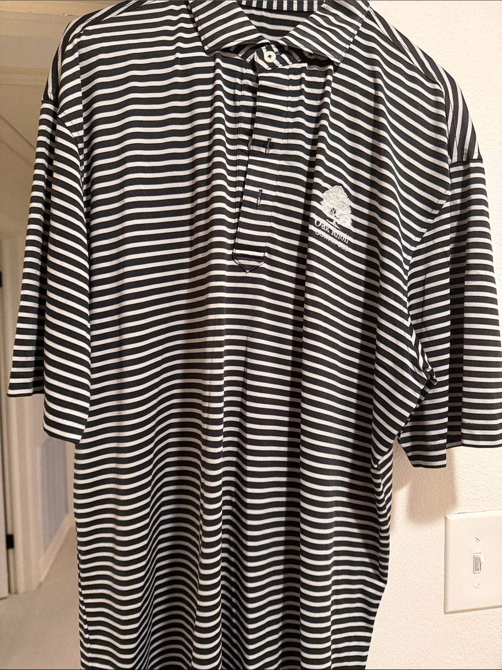 Striped Black & White Polo Shirt with Chest Logo